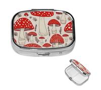 Pill Box 2 Compartment Small Pill Case for Purse & Pocket Red White Mushroom Pill Box Cute Vitamins Fish Oil Supplements Storage Box Portable Pill Containe Travel Gift
