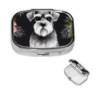 Pill Box 2 Compartment Small Pill Case for Purse & Pocket Schnauzer Pill Box Cute Vitamins Fish Oil Supplements Storage Box Portable Pill Containe Travel Gift
