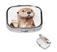 Pill Box 2 Compartment Small Pill Case for Purse & Pocket Sea Otter Pill Box Cute Vitamins Fish Oil Supplements Storage Box Portable Pill Containe Travel Gift