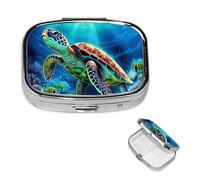 Pill Box 2 Compartment Small Pill Case for Purse & Pocket Sea Turtles Diamond Painting Pill Box Cute Vitamins Fish Oil Supplements Storage Box Portable Pill Containe Travel Gift