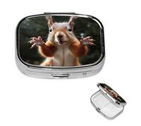 Pill Box 2 Compartment Small Pill Case for Purse & Pocket Squirrel Funny Animal Pill Box Cute Vitamins Fish Oil Supplements Storage Box Portable Pill Containe Travel Gift