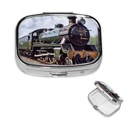 Pill Box 2 Compartment Small Pill Case for Purse & Pocket Steam Locomotive Train Pill Box Cute Vitamins Fish Oil Supplements Storage Box Portable Pill Containe Travel Gift