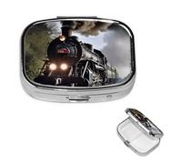 Pill Box 2 Compartment Small Pill Case for Purse & Pocket Steam Train Pill Box Cute Vitamins Fish Oil Supplements Storage Box Portable Pill Containe Travel Gift