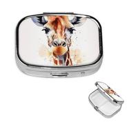 Pill Box 2 Compartment Small Pill Case for Purse & Pocket Stylish Animal Watercolor Giraffe Pill Box Cute Vitamins Fish Oil Supplements Storage Box Portable Pill Containe Travel Gift