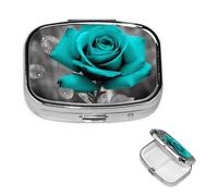 Pill Box 2 Compartment Small Pill Case for Purse & Pocket Teal Grey Rose Pill Box Cute Vitamins Fish Oil Supplements Storage Box Portable Pill Containe Travel Gift