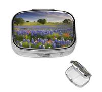 Pill Box 2 Compartment Small Pill Case for Purse & Pocket Texas Bluebonnets Scenery Pill Box Cute Vitamins Fish Oil Supplements Storage Box Portable Pill Containe Travel Gift