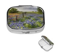 Pill Box 2 Compartment Small Pill Case for Purse & Pocket Texas Bluebonnets Scenery Pill Box Cute Vitamins Fish Oil Supplements Storage Box Portable Pill Containe Travel Gift