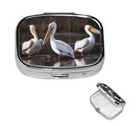 Pill Box 2 Compartment Small Pill Case for Purse & Pocket Three Pelicans Pill Box Cute Vitamins Fish Oil Supplements Storage Box Portable Pill Containe Travel Gift