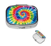 Pill Box 2 Compartment Small Pill Case for Purse & Pocket tie dye Rainbow Pill Box Cute Vitamins Fish Oil Supplements Storage Box Portable Pill Containe Travel Gift