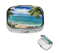 Pill Box 2 Compartment Small Pill Case for Purse & Pocket Tropical Palm Tree Hawaii Beach Pill Box Cute Vitamins Fish Oil Supplements Storage Box Portable Pill Containe Travel Gift