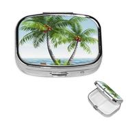 Pill Box 2 Compartment Small Pill Case for Purse & Pocket Tropical Palm Tree Pill Box Cute Vitamins Fish Oil Supplements Storage Box Portable Pill Containe Travel Gift