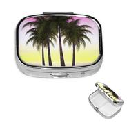Pill Box 2 Compartment Small Pill Case for Purse & Pocket Tropical Palm Tree Pill Box Cute Vitamins Fish Oil Supplements Storage Box Portable Pill Containe Travel Gift
