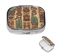 Pill Box 2 Compartment Small Pill Case for Purse & Pocket Vintage Aloha Tiki Pill Box Cute Vitamins Fish Oil Supplements Storage Box Portable Pill Containe Travel Gift