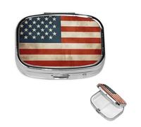 Pill Box 2 Compartment Small Pill Case for Purse & Pocket Vintage American USA Flag Pill Box Cute Vitamins Fish Oil Supplements Storage Box Portable Pill Containe Travel Gift