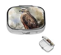 Pill Box 2 Compartment Small Pill Case for Purse & Pocket Watercolor of Hawk Sitting in The Tree Pill Box Cute Vitamins Fish Oil Supplements Storage Box Portable Pill Containe Travel Gift