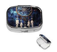 Pill Box 2 Compartment Small Pill Case for Purse & Pocket White Fantasy Dream Catcher Pill Box Cute Vitamins Fish Oil Supplements Storage Box Portable Pill Containe Travel Gift