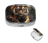 Pill Box 2 Compartment Small Pill Case for Purse & Pocket Wild Animals Tiger Pill Box Cute Vitamins Fish Oil Supplements Storage Box Portable Pill Containe Travel Gift