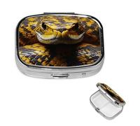 Pill Box 2 Compartment Small Pill Case for Purse & Pocket Yellow Snake Pill Box Cute Vitamins Fish Oil Supplements Storage Box Portable Pill Containe Travel Gift