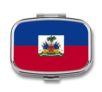 Pill Box 2 Compartment Small Pill Case, Portable for Pocket Or Purse, with Haiti Flag Medicine Organizer Container for Vitamins, Medication, Fish Oil and Supplements Square