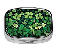 Pill Box-2 Compartment Small Pill Case Square Organizer Case with Mirror Portable Metal Medicine Box Travel Container for Pocket & Purse Women Men（St.Patrick's Day ）