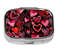Pill Box-2 Compartment Small Pill Case Square Organizer Case with Mirror Portable Metal Medicine Box Travel Container for Pocket & Purse Women Men（Red Heart）