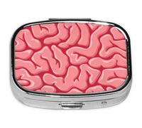 Pill Box-2 Compartment Small Pill Case Square Organizer Case with Mirror Portable Metal Medicine Box Travel Container for Pocket & Purse Women Men（Human Brains）