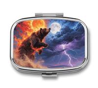 Pill Box 2 Compartment Sun and Moon Travel Pill Case with Mirror Waterproof Medicine Pills Organizer 2 Times A Day Portable Med Container for Purse & Pocket Rectangle Silver