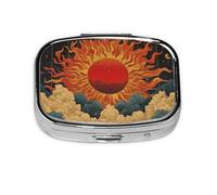 Pill Box 2 Compartment Sun Cloud Totem Print Tablet Box with Mirror Small Pill Organiser for Purse or Pocket Vitamin Organiser