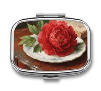 Pill Box 2 Compartment Vintage Groovy Flowers Travel Pill Case with Mirror Waterproof Medicine Pills Organizer 2 Times A Day Portable Med Container for Purse & Pocket Rectangle Silver