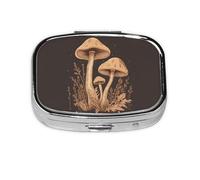 Pill Box 2 Compartment Vintage Line Mushroom Tablet Box with Mirror Small Pill Organiser for Purse or Pocket Vitamin Organiser