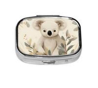 Pill Box 2 Compartment Watercolor Cartoon Koala Tablet Box with Mirror Small Pill Organiser for Purse or Pocket Vitamin Organiser