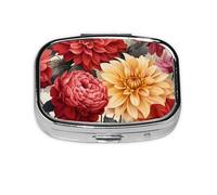 Pill Box 2 Compartment Watercolor Flower Dahlia Floral Tablet Box with Mirror Small Pill Organiser for Purse or Pocket Vitamin Organiser