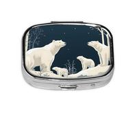 Pill Box 2 Compartment Winter Polar Bear Animals Tablet Box with Mirror Small Pill Organiser for Purse or Pocket Vitamin Organiser