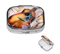 Pill Box 2 Compartments Acoustic Guitar Watercolor Pill Box Square Pill Box Handbag Pocket Pill Box Portable Travel Pill Box Metal Medicine Vitamin Fish Oil Gift
