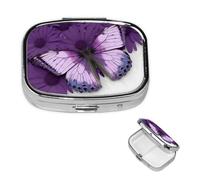 Pill Box 2 Compartments Purple Butterfly Pill Box Square Pill Box Handbag Pocket Pill Box Portable Travel Pill Box Metal Medicine Vitamin Fish Oil Unique Gift