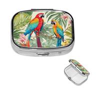 Pill Box 2 Compartments Tropical Plants Parrot Pill Box Square Pill Box Purse Pocket Pill Box Portable Metal Pill Box for Medicine Vitamins Fish Oil Unique Gift