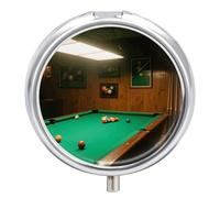 Pill Box 3 Compartment Billiards Travel Pill Case with Mirror Waterproof Medicine Pills Organizer 3 Times A Day Portable Med Container for Purse & Pocket Round Silver