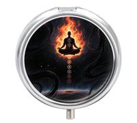 Pill Box 3 Compartment Blacklight Seven Chakra Yoga Meditation Travel Pill Case with Mirror Waterproof Medicine Pills Organizer 3 Times A Day Portable Med Container for Purse & Pocket Round Silver