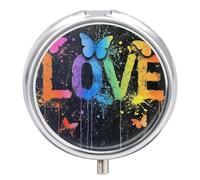 Pill Box 3 Compartment Butterflies Word Love Colorful Portable Daily Pill Organizer Travel Medicine Case Vitamin Storage Container