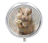 Pill Box 3 Compartment Cute Hamster Holding Daisies Portable Daily Pill Organizer Travel Medicine Case Vitamin Storage Container