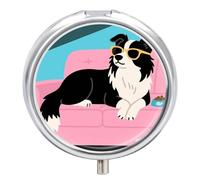 Pill Box 3 Compartment Dogs Funny Pets Travel Pill Case with Mirror Waterproof Medicine Pills Organizer 3 Times A Day Portable Med Container for Purse & Pocket Round Silver