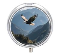 Pill Box 3 Compartment Eagles Fly in The Valley Travel Pill Case with Mirror Waterproof Medicine Pills Organizer 3 Times A Day Portable Med Container for Purse & Pocket Round Silver
