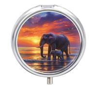 Pill Box 3 Compartment Elephants Sunset Seaside Landscape Portable Daily Pill Organizer Travel Medicine Case Vitamin Storage Container