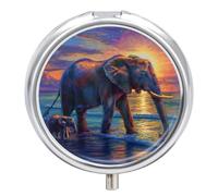 Pill Box 3 Compartment Elephants Sunset Seaside Landscape Portable Daily Pill Organizer Travel Medicine Case Vitamin Storage Container