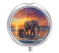 Pill Box 3 Compartment Elephants Sunset Seaside Landscape Portable Daily Pill Organizer Travel Medicine Case Vitamin Storage Container