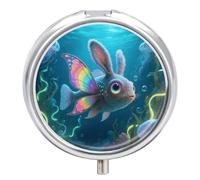 Pill Box 3 Compartment Funny Trippy Animal Fish Travel Pill Case with Mirror Waterproof Medicine Pills Organizer 3 Times A Day Portable Med Container for Purse & Pocket Round Silver
