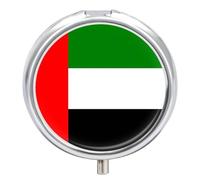 Pill Box 3 Compartment, Funny United Arab Emirates Flag Round Metal Small Medicine Organizer Vitamin Box for Travel Pocket Portable Pill Case with Mirror Daily Use Round