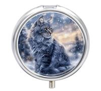 Pill Box 3 Compartment Gray and Silver Cat Pill Case for Purse Portable Pill Container Metal Medicine Box Pillbox Dispenser Travel Vitamin Holder Weekly Pill Organizer