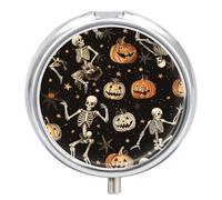 Pill Box 3 Compartment Halloween Skeletons Pumpkins Stars Patterns Portable Daily Pill Organizer Travel Medicine Case Vitamin Storage Container