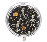Pill Box 3 Compartment Halloween Skeletons Pumpkins Stars Patterns Portable Daily Pill Organizer Travel Medicine Case Vitamin Storage Container